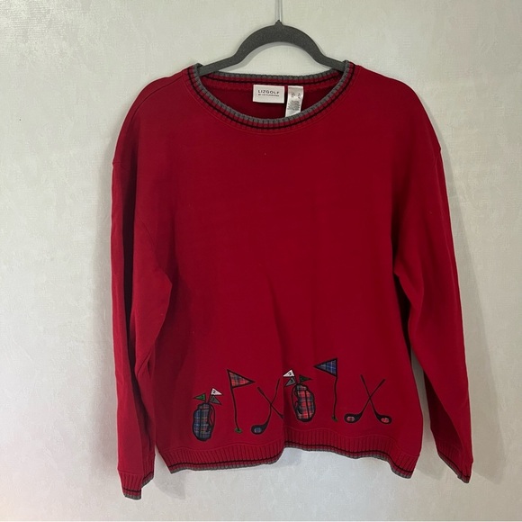 Vintage Liz Golf Liz Claiborne Red Black Sweater Embroidered Golf Design Plus - Picture 1 of 6